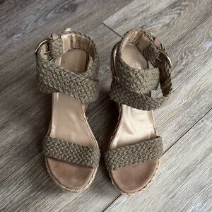 Stuart Weitzman Tan Woven Wedges